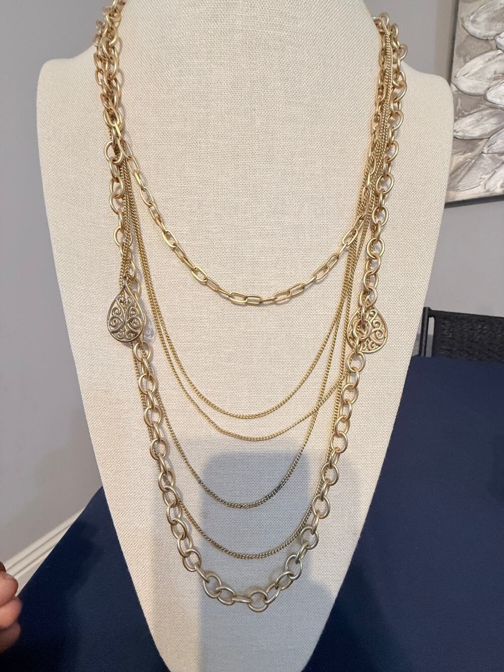 Marilyn Schiff Multi Strand Gold Tone Necklace 24-36”